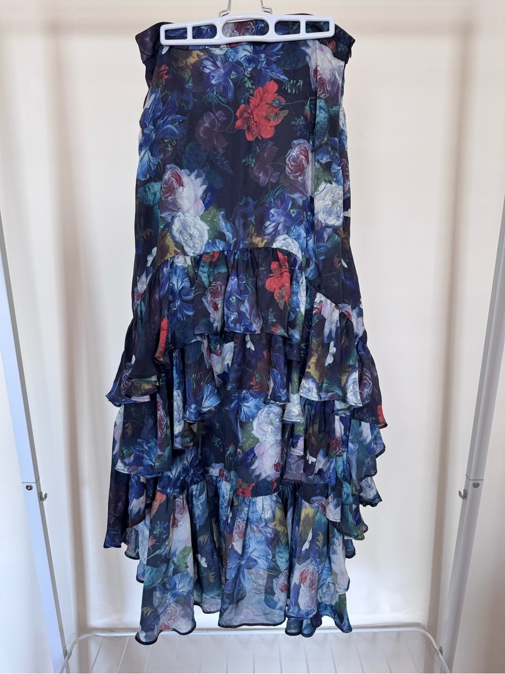 Selkie Floral Tiered Ruffle Maxi Skirt - Navy Floral